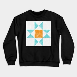 Ohio Star Orange and Teal Quilt Star Watercolor Crewneck Sweatshirt